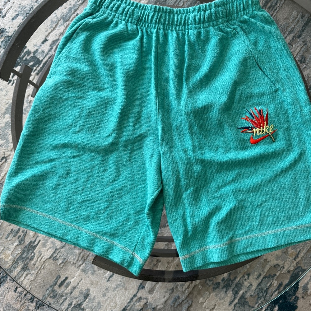 NEW: Nike Swoosh French Terry Shorts Blue Green Birds Of Paradise Size M